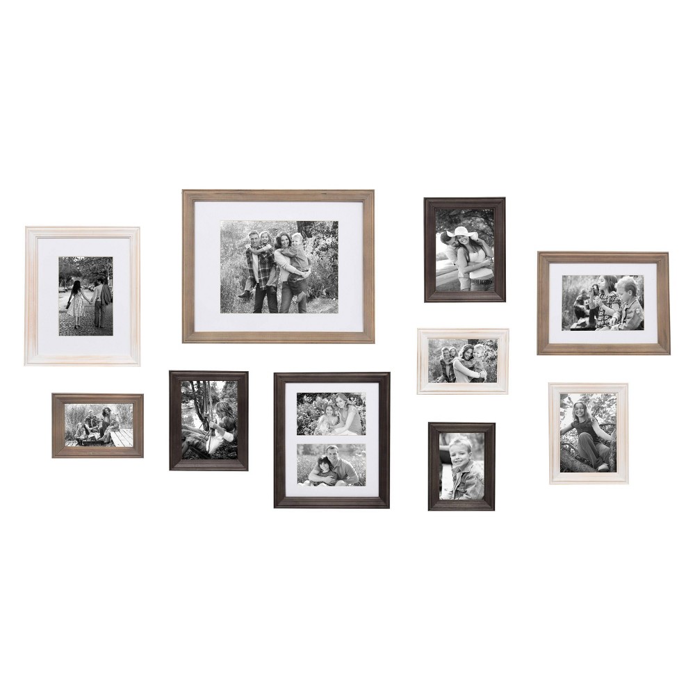 Photos - Photo Frame / Album 10pc Bordeaux Frame Box Set White/Black/Natural Wood - Kate and Laurel: Wall Gallery Kit, Multi-Size Display