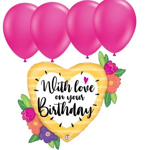 LoonBalloon 35 Inch Birthday Flowers with Love Balloon with 4 latex balloons - Festive & Romantic - 1 of 3