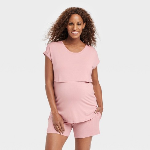Nursing Top And Shorts Sleep Maternity Pajama Set - Isabel Maternity By  Ingrid & Isabel™ Pink L : Target