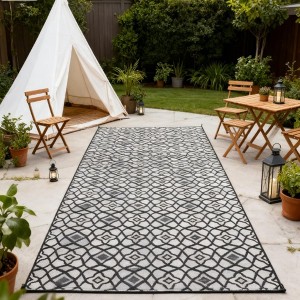 NAYSAYE Outdoor Rug Reversible Patio Carpet RV Camping Mat with Carry Bag for Backyard and Travel, Black and White - 1 of 4