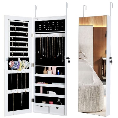 BestMassage Jewelry Cabinet Full-Length Mirror Jewelry Armoire with LED Lights, White