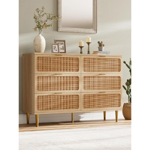 Rattan 6 Drawer Dressers for Bedroom, Large Double Dresser with Deep Drawers, Chest of Drawers for Closet with Wide Top - 1 of 4