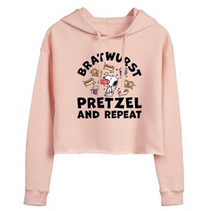 Women's - Peanuts - Bratwurst Pretzel And Repeat Snoopy Cropped Graphic Hoodie - 1 of 4