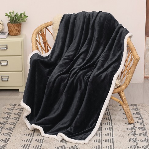 Catalonia Black Fleece Throw Blanket Super Soft Mink Plush Couch Blanket TV Bed Fuzzy Blanket Fluffy Comfy Throws Comfort Caring Gift 50x60 inch