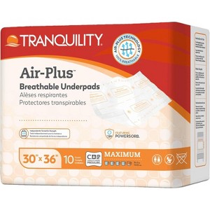 Tranquility AIR-Plus Breathable Disposable Underpads, 30" x 36", Regular or Extra Strength, Pack of 10 - 1 of 4