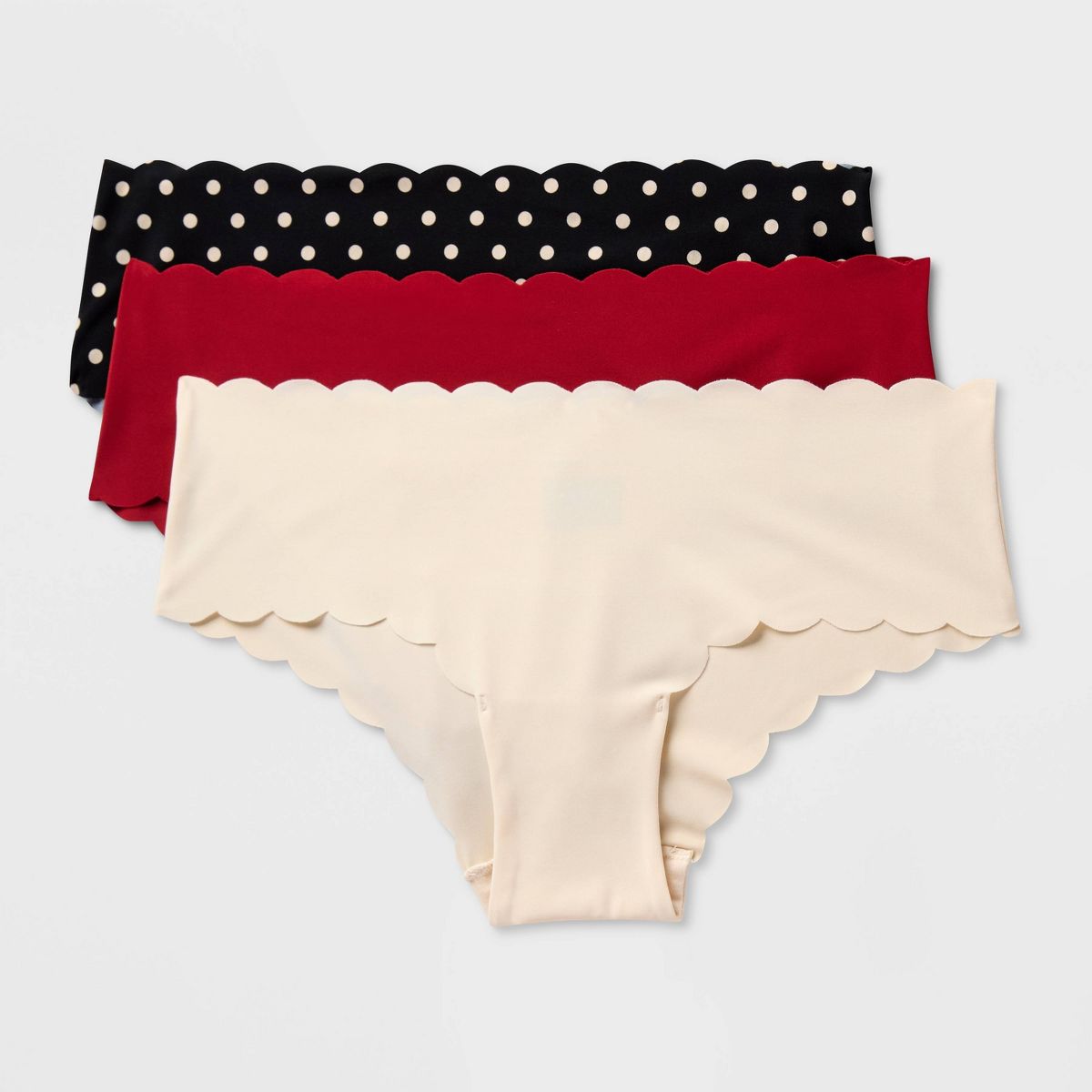 Women's 3pk Invisible Edge Scallop Cheeky Underwear - Auden™ Red/Black/Milkshake
