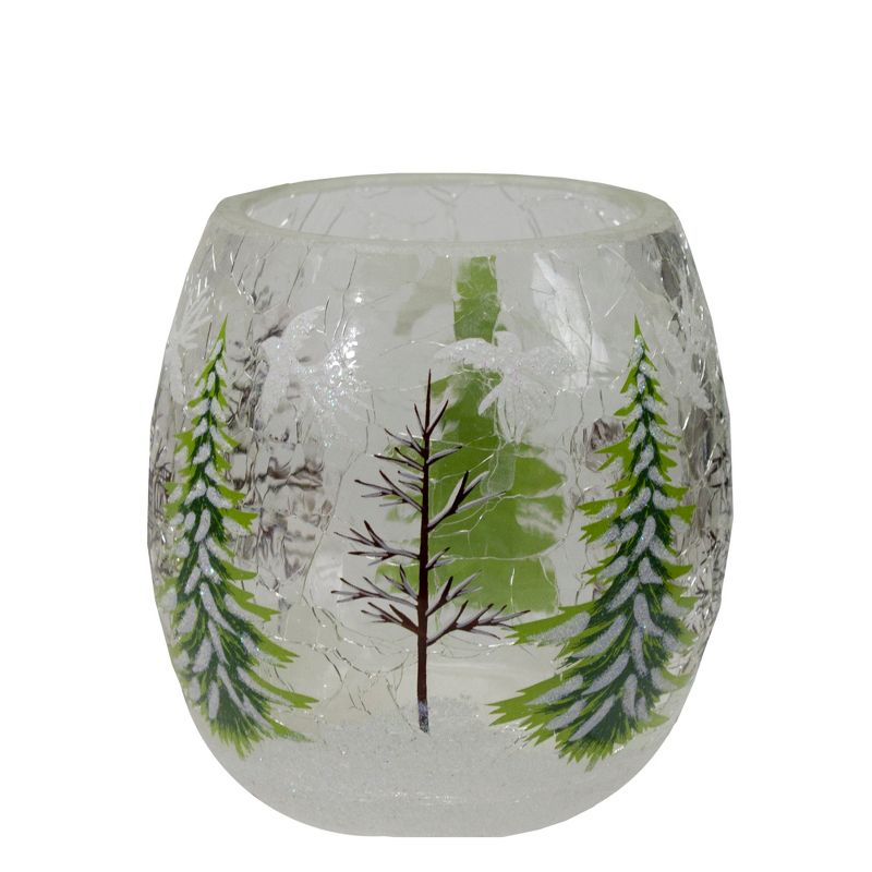 Northlight 3" Hand Painted Christmas Pine Trees Flameless Glass Christmas Candle Holder, 4 of 6