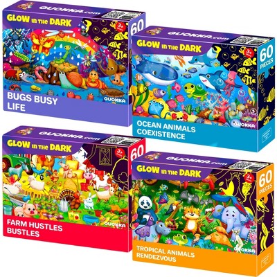 QUOKKA 60 Piece Puzzles Set for Kids Ages 4 5 6 – 4 Set Glow-in-The-Dark Puzzles for Kids