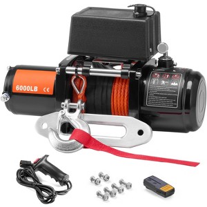 VEVOR Electric Winch, 6000 lb, 12V DC Truck Winch with Φ1/4 in x 55 ft Synthetic Rope Aluminum Fairlead Wireless & Wired Remote Control - 1 of 4
