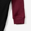 PATPAT Family Matching Outfits Cotton Rib Knit Colorblock Long Sleeve Sweatshirts Tops Sets, Burgundy - 4 of 4