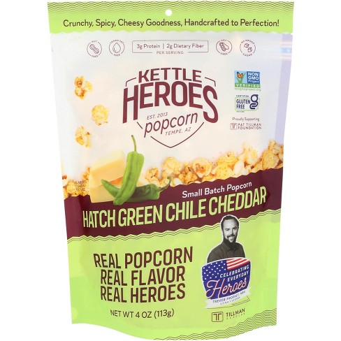 Kittle Heroes Hatch Green Chile Cheddar Kettle corn - Case of 6 - 4 oz