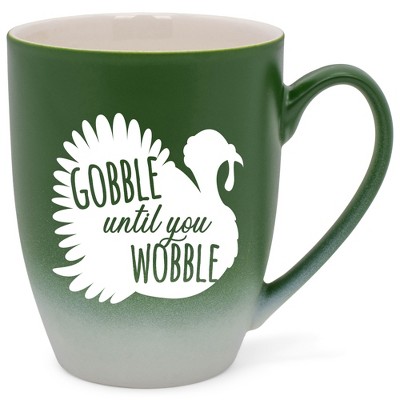Elanze Designs Gobble Until You Wobble Two Toned Ombre Matte Green and White 12 ounce Ceramic Stoneware Coffee Cup Mug