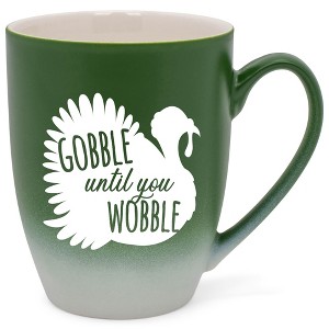 Elanze Designs Gobble Until You Wobble Two Toned Ombre Matte Green and White 12 ounce Ceramic Stoneware Coffee Cup Mug - 1 of 4