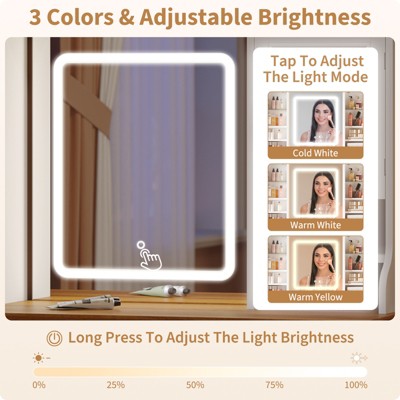 Close-up of mirror with brightness adjustment options