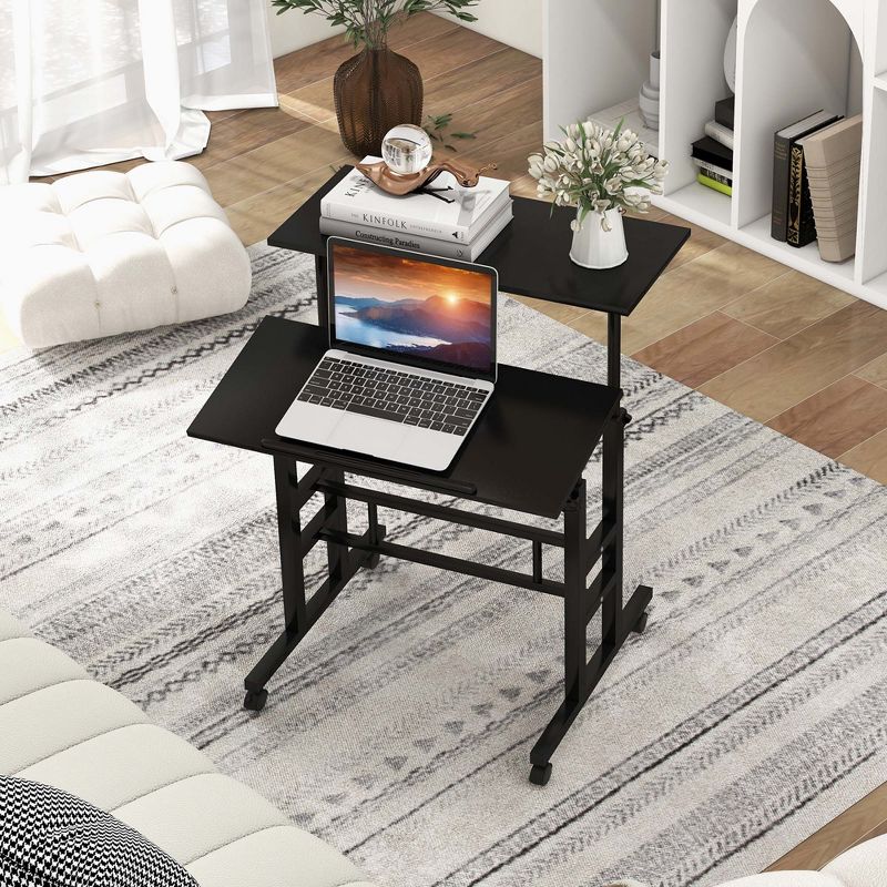Costway Mobile Standing Desk Rolling Adjustable Laptop Cart Home Office Walnut\Natural, 5 of 11