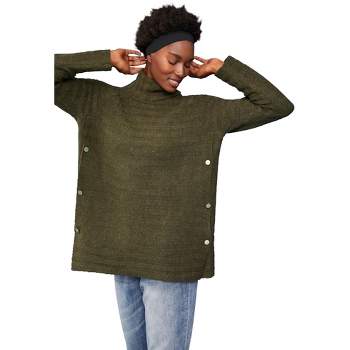 ellos Women's Plus Size Side Button Turtleneck Sweater