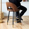 Mshliw Set of 2 Modern 360° Swivel Brown Techno-Fabric Bar Chairs with Black Metal Legs, Upholstered Counter Stools for Dining Room, or Home Bar - 2 of 4