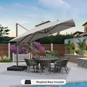 PURPLE LEAF Outdoor Cantilever Umbrella with Base Large Patio Umbrella Windproof Heavy Duty Hanging Offset Umbrella for Garden Outdoor Pool - 1 of 4