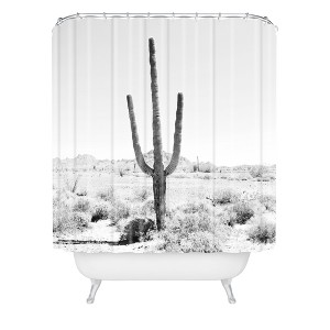 Desert Times Shower Curtain White - Deny Designs: Botanical Cactus Pattern, Polyester Microfiber, Machine Washable - 1 of 4