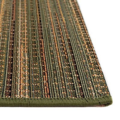 Green and Beige Flat Woven Striped Indoor/Outdoor Rug