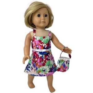 Doll Clothes Superstore Handmade Floral Sundress with Purse for 18-Inch Girl Dolls - 1 of 4