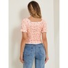 INSPIRE CHIC Women's Ruched Front Short Sleeve Floral Cropped Tops - 3 of 4