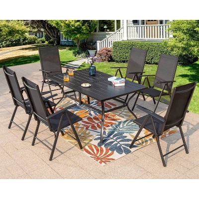 7pc Patio Dining Set Rectangular Table With Umbrella Hole 