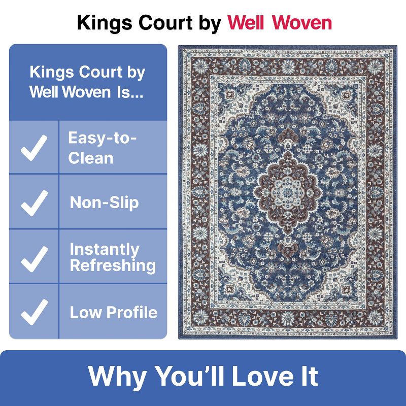 Well Woven Kings Court Gene Non-Slip Oriental Medallion Area Rug - Entryway, Kitchen & Laundry Room -Machine-Washable, Low Looped Pile, 6 of 10