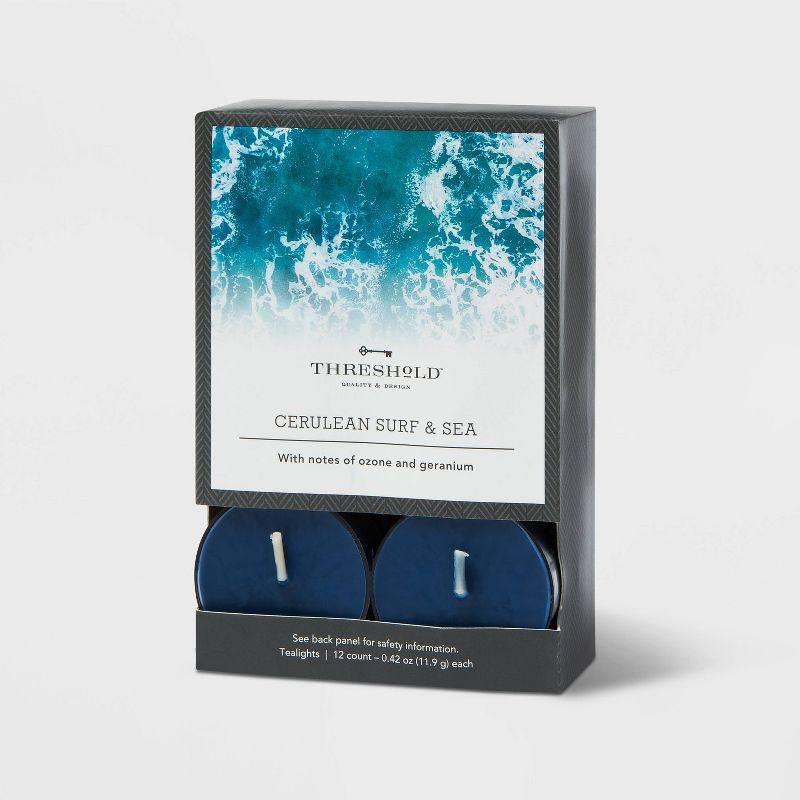12pk Tealight Candles Cerulean Surf and Sea Navy - Threshold&#8482;, 1 of 4