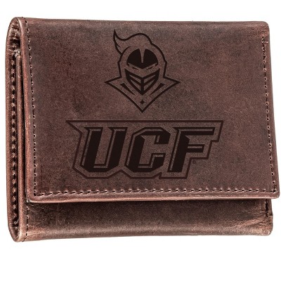 Evergreen NCAA UCF Knights Brown Leather Trifold Wallet Officially Licensed with Gift Box