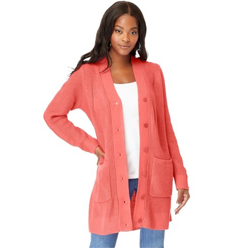 Roaman s Women s Plus Size Open front Thermal Cardigan 14 16 Sunset Coral Target