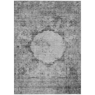 Gray Charcoal And Silver Oriental Washable Indoor Outdoor Area Rug