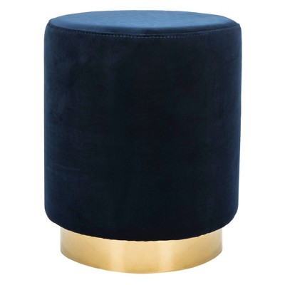 Elsworth Velvet Ottoman with Brass Base Navy - Safavieh