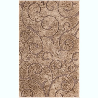 Light Brown Floral Shag Synthetic Area Rug 5' x 8'