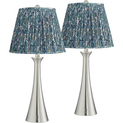 360 Lighting Karl 27 1/2" Tall Modern Table Lamps Set of 2 USB Port AC Power Outlet Silver Brushed Nickel Finish Metal Misha Blue Shade Charging
