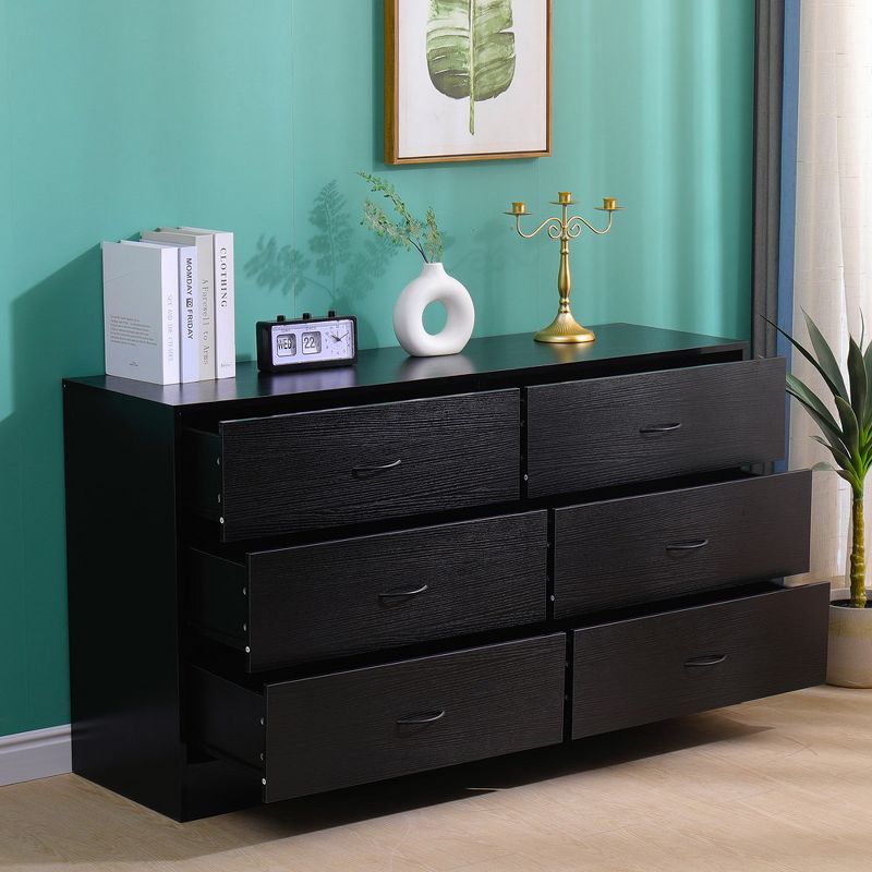 SUGIFT 6 Drawer Dresser, Modern Wood Chest of Drawers for Bedroom, Black, 5 of 8