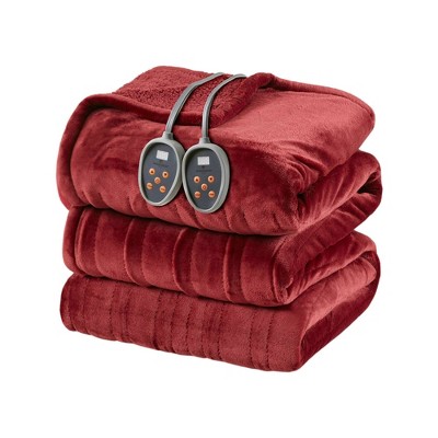 Twin Garnet Heated Plush to Berber Blanket