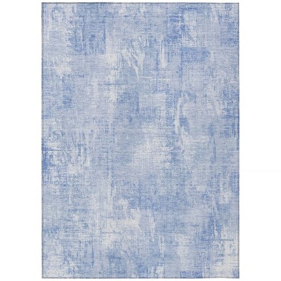Sky Blue Denim Blue And Ivory Abstract Washable Indoor Outdoor Area Rug
