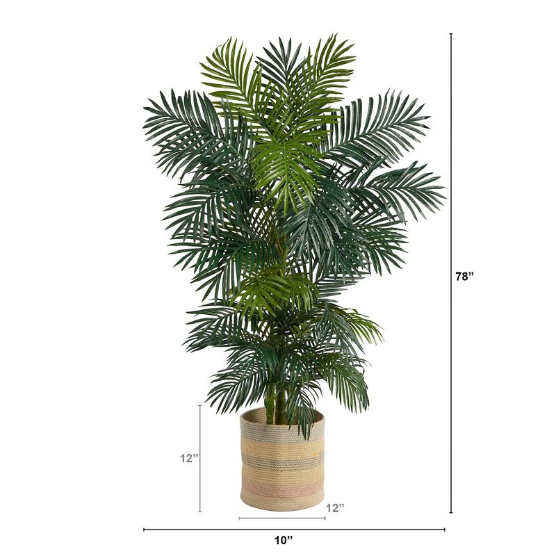 Nearly Natural 6.5-ft Golden Cane Artificial Palm Tree in Handmade Natural Cotton Multicolored Woven Planter, 2 of 5