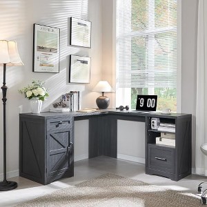TAJSOON Home Office Desk, Modern Farmhouse Computer Desk with File Cabinet Letter T4 F4 Legal, Study Writing Desk, 59 Inch, Cool Black - 1 of 1