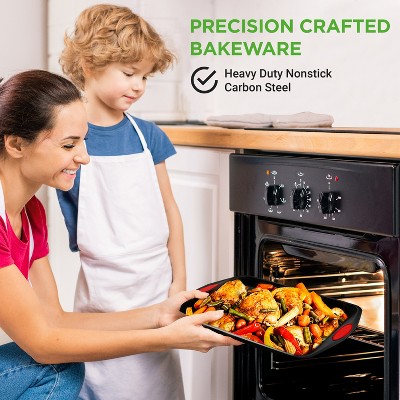 NutriChef 6-Piece Nonstick Carbon Steel Bakeware Set with Red Silicone Handles
