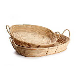 Plum & Post Cane Rattan Trays With Handles, Set Of 2 - 1 of 3