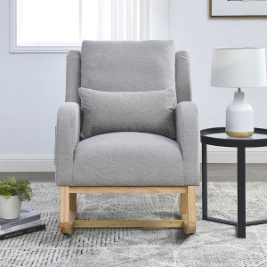Fabric Modern Accent High Back Casual Armchair Rocker with Lumbar Pillow, Two Side Pockets and Sturdy Wood Frame - 1 of 4