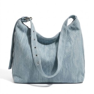Alilang Washed Denim Look Hobo Tote Bag with Adjustable Shoulder