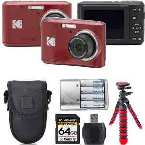 Kodak Pixpro FZ45 Camera (Red) + Extra Battery +Tripod + Case -64GB Kit - 1 of 4