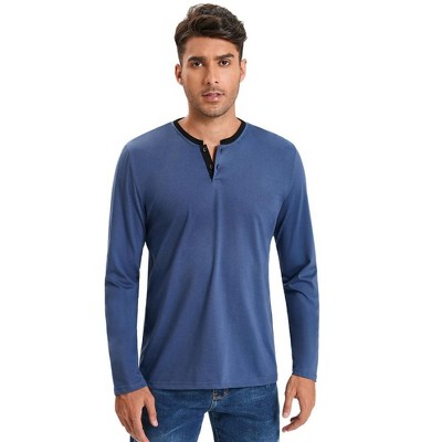Mens Long Sleeve Henley Shirts Casual Tee Shirts Crew Neck Regular Fit Button Pullover T-Shirts