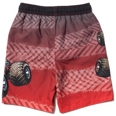 Monster Jam Little Boys' Allover Print Elastic Waist Drawstring Board Shorts Black Red Tread 4 — фото 3