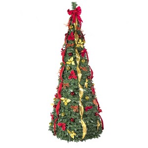 HomeRoots 6' Pre Lit Slender Pop Up Christmas Tree With Decorations - 1 of 3