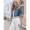 INSPIRE CHIC Women's Denim 2026 Casual Turndown Collar Button Down Half Sleeve Crop Jean Jacket - 4 of 4
