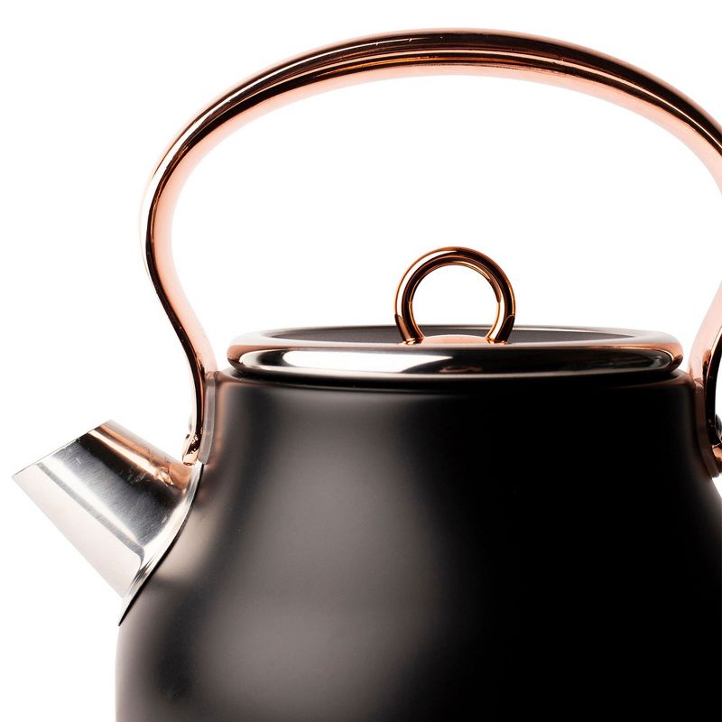Haden Heritage Stainless Steel Electric Water Tea Kettle with Dorset 4 Slice Wide Slot Stainless Steel Toaster with Tray, Black/Copper, 3 of 7